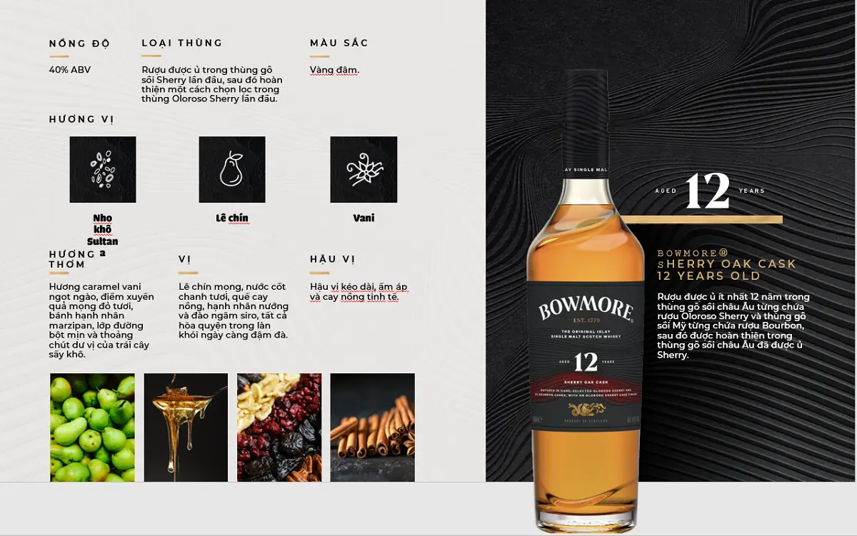 Huong vi Bowmore 12 Year Old Sherry Oak