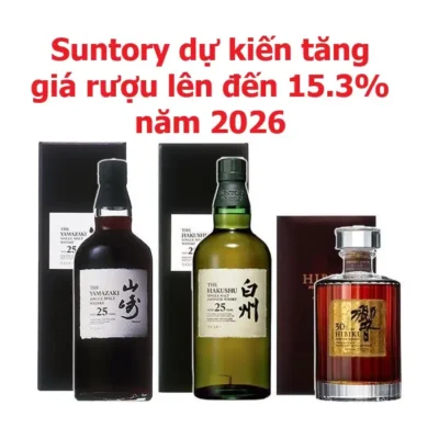 Suntory dự kiến tăng giá rượu lên đến 15.3% năm 2026